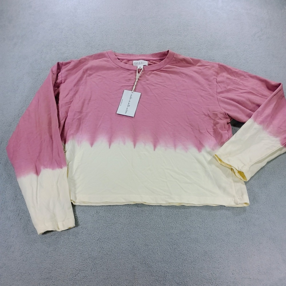 ISA & ELLA Women Long Sleeve Dip Dye Top Pink Cream L 100% Cotton